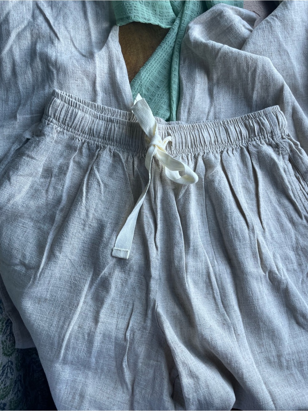 Pinterest Soft Girl Fairycore 2 Piece Outfit Green Ruffle Top Linen Pants NWT - Picture 5 of 9